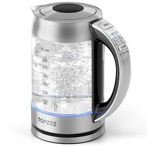 lot 5516 image: TOPZEE 1.7L Glass Electric Kettle for Coffee & Tea, Hot Water Boiler with 6 Preset Temperatures, Keep Warm and Memory Function, Auto Shut-off & Dry Boil Protection, BPA Free, Rapid Boil, 1500W, Silver