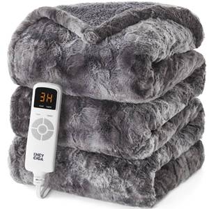 lot 5539 image: EHEYCIGA Electric Heated Throw Blanket Twin Size Faux Fur, 10 Hours Auto Shut Off 9 Heating Levels Heating Blanket for Kids, Soft Warm Heated Blanket Fast Heating Grey, Faux Fur & Sherpa