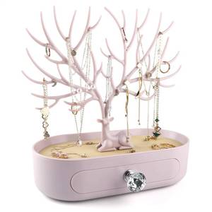 lot 5545 image: MORE&LESS Antlers Jewelry Display Stand with Drawer and Crystal Handle, Tree Tower Rack Hanging Organizer for Ring Earrings Necklace Bracelet