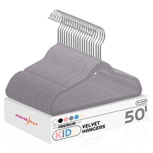 lot 5560 image: HOUSE DAY 14 Inch Kids Velvet Hangers 50 Pack, Durable Big Kid Hangers for Youth, Teen, Non Slip Kids Felt Hanger, Cute Childrens Hanger for Closet, Grey
