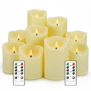 lot 5563 image: Nimiko Flameless Candles with Remote, Battery Operated Flickering Flameless Candles, LED Candles with Timer 2468H, with Realistic LED Candles Set of 9 (D3 x H 3 4 5 6 7) (Ivory)