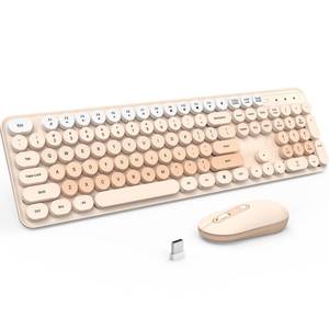 lot 5565 image: Wireless Keyboard and Mouse, Silent Keyboard Mouse Combo, Full-Sized Colorful Typewriter Keyboard with Round Keycaps, 2.4G Cute Mouse Compatible with PCLaptopComputer(Milk Tea)