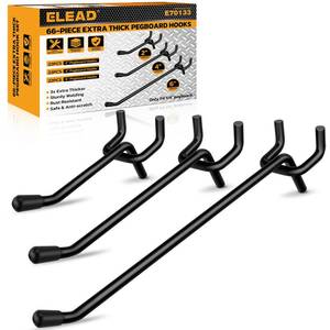 lot 5576 image: ELEAD 66-Piece 246 Inch Extra Thick Pegboard Hooks, 14 Heavy Duty Peg Board Organizer Accessories, Peg Board Tool Hangers Fit for 14 Pegboard Hanging Tools Garage, Workshop, and Craft Storage