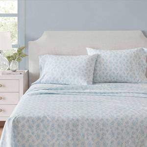 lot 5579 image: Martha Stewart - King Size Sheets Set, Crisp & Tailored Cooling Sheets wa Naturally Smooth Cotton Percale Lightweight Feel - Bed Sheets with Matching Pillowcases & Fitted Sheet (Floral Blue)
