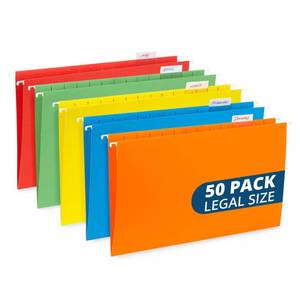 lot 5580 image: A50 Legal Hanging File Folders, 50 Reinforced Hang Folders, Designed for Home and Office Color Coded File Organization, Legal Size, Assorted Colors, 50 Pack