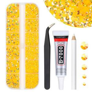 lot 6158 image: qiipii Orange Yellow AB Resin Rhinestones w B7000 Jewelry Glue for Bedazzling Crafting 2mm-6mm Dark Yellow Flatback Jelly Stones Diamonds Gems Charms Supplies for Nails Face Eye Makeup Tumblers Crafts