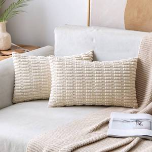 lot 6159 image: MIULEE Pack of 2 Corduroy Decorative Lumbar Throw Pillow Covers 20x12 Inch Soft Boho Striped Pillow Covers Modern Farmhouse Home Decor for Sofa Living Room Couch Bed Cream White