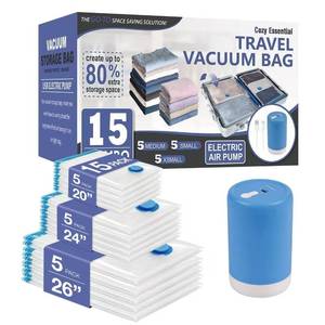 lot 6161 image: Cozy Essential 15 Pack Travel Vacuum Storage Bags with Rechargeable Wireless Electric Pump for Luggage, Suitcase, Carry-on Size Vacuum Seal Compression Space Saver Bags for Clothes and Clothing Travel