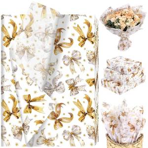 lot 6171 image: 100 Sheet Christmas Gold Bows Tissue Paper, Elegant Fancy Coquette Ribbons Patterns Gift Wrapping Paper for Girly Christmas Season DIY Crafts Winter Home Party Supplies, 13.8 x 19.7 Inch