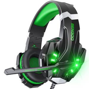 lot 6172 image: BENGOO G9000 Stereo Gaming Headset for PS4 PC Xbox One PS5 Controller, Noise Cancelling Over Ear Headphones with Mic, LED Light, Bass Surround, Soft Memory Earmuffs for Laptop Mac - Green