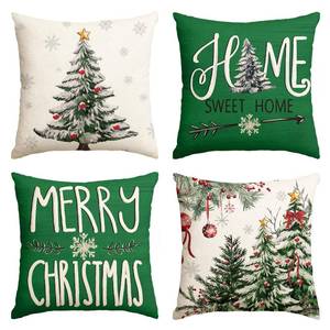 lot 6175 image: AVOIN colorlife Merry Christmas Trees Balls Berries Throw Pillow Covers, 20 x 20 Inch Green Home Sweet Home Seasonal Winter Holiday Cushion Case Decoration for Sofa Couch Set of 4