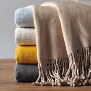 lot 6177 image: EP Mode Fringed Mulberry Silk Throw Blanket for Sofa (Rugby Tan)