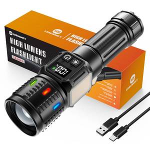 lot 6180 image: lesusnicy Rechargeable Flashlights High Lumens 10000, Super Bright LED Flash Light Long Lasting USB C LCD Display, Dual Light Source & Buttons with Red Light, for Camping Hiking Emergency Home Gift