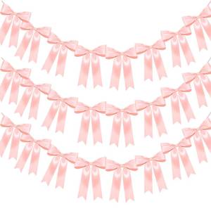 lot 6188 image: Jansun 3Pack Pink Bow Garland Banner, Pink Ribbon Bow Party Decorations Garland for Birthday Baby Shower Wedding Bow Coquette Party Decor