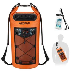 lot 6190 image: Piscifun Dry Bag, Waterproof Floating Backpack 10L with Waterproof Phone Case for Boating, Kayaking, Fishing, Orange 10L