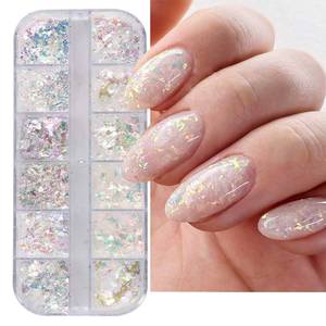 lot 6195 image: Holographic Nail Art Glitter Iridescent Flakes 12 Grids Mermaid Bright Colorful Star Gradient Ice Slag Nail Sequins Paillettes Summer Decoration