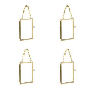 lot 6196 image: A4PCS Glass Frame for Pressed Flowers, 2x3 Inch Brass Hanging Photo Frame Double Glass Frame with Chain DIY Vintage Home Decor
