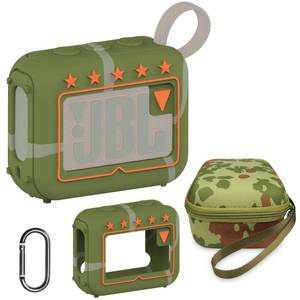 lot 6200 image: JCHPINE Silicone Cover and Hard Travel Case for JBL Go 4 Ultra Portable Bluetooth Speaker, Accessories for JBL Go 4 Pro Sound Bluetooth Speaker Stand Up Holder (Squad Case)