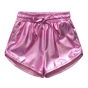 lot 6201 image: Girls Pink Metallic Shorts Sparkly Shinly Dance Hot Pants Shorts for Kids Size 6-7 Years