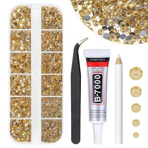 lot 6218 image: qiipii Champagne Golden Crystal Resin Rhinestones w B7000 Jewelry Glue for Bedazzling Crafting 2mm 3mm 4mm 5mm 6mm Flatback Stones Diamonds Crystals Gems for Nails Face Eyes Makeup Tumblers DIY Crafts