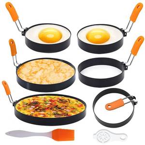 lot 6223 image: 6 Pcs Professional Egg Ring Pancake Ring Set,8 Large Omelette Ring,6 Pancake Ring,4 Round Egg Ring, Non-stick Stainless Steel Egg Cooking Rings Set for Griddle Frying Eggs with Silicone Handle