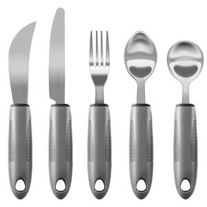 lot 6225 image: Adaptive Utensils, Weighted Utensils for Hand Tremors, Utensils for Parkinsons Patients,Elderly,Arthritis,Weak Hand Grip,Tremors & Handicapped. Stainless Steel Knife,Fork and Spoons Set (regular 5pcs)