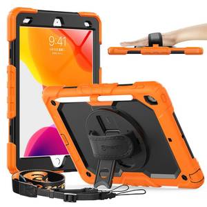 lot 6237 image: Timecity Case for iPad 9th 8th 7th Generation 10.2 inch - Heavy Duty Protective Cover with Screen Protector, Rotating Stand, Shoulder Strap & Pencil Holder  Kids-Friendly (Orange)