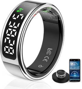 lot 6244 image: Koepovk Unisex Smart Ring with LED Display, Touch Controls, and Charging Case - Tracks Activity, Sleep, Heart Rate, and Blood Oxygen, IP68 Waterproof (Silver, #8)