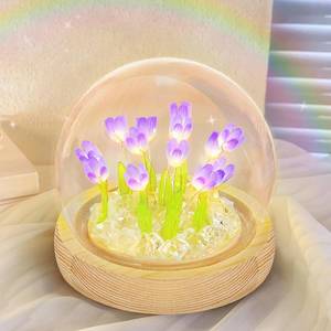 lot 6246 image: ONXE Birthday Flower Gifts for Mom,Tulips Night Light Small Glass Flower Lamp with Wooden Base for Home Decor Romantic Unique Christmas Gift for Women Girlfriend Sister Grandma Wife Her