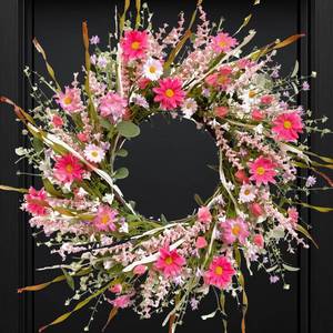 lot 6248 image: TEMPUS 24 Inch Artificial Spring and Summer for Front Door Wreath Pink Daisy and Lavender Wreath Garden Party Home Wall Wedding Decor