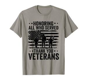 lot 6255 image: Port And company size L Honoring All Who Served Thank You Veterans Day American Flag T-Shirt