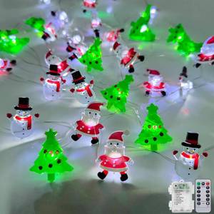 lot 6287 image: Wxuean Christmas Lights Decorations Battery Operated, 17ft 50 LED Christmas Tree Santa Snowman String Lights with Timer, Xmas Fairy Light for Indoor Outdoor Home Party Office Fireplace Garland Decor