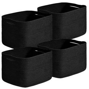 lot 6292 image: Dcerzxzci Small Storage Baskets for Organizing Shelves, Cotton Rope Basket for Storage, Cute Rectangular Book Toy Bins, 12.7�9.1�7.9, 4 Packs, Black