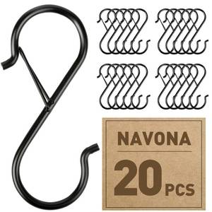 lot 6299 image: Navona 20 Pcs S Hooks for Hanging Heavy Duty, 3.5-inch Heavy Duty Metal S Hook with Safety Buckle, Suitable for 0.5 inch Rods, S Hook for Hanging Plants, Closet, Kitchen Utensil, Pot, Pan, Bags