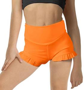 lot 6302 image: rrhss Girls Athletic Ruffle High Waisted Yoga Dance Comfortable Workout Gymnastics Orange Shorts size 110