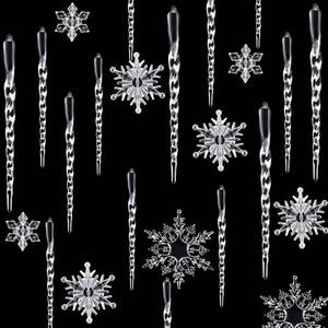 lot 6305 image: Chuangdi 72 Pcs Snowflake Icicle Ornaments for Christmas Tree Twisted Glitter Icicles Acrylic Hanging Drop Decoration for Winter Xmas Holiday Party New Year Outdoor Supplies(Clear)