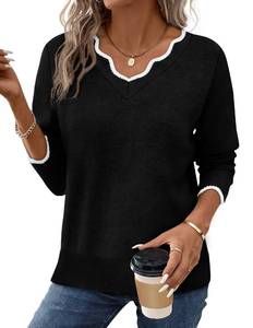 lot 6331 image: OFEEFAN Womens Sweaters Winter Clothing for Women Business Casual Outfits Cozy Sweaters for Women Trendy Fall Long Sleeve Tops Color Block Black Sweater L