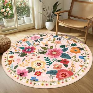 lot 6333 image: RELEANY Floral Nursery 4ft Area Rugs Washable Print Boho Cute Carpet Non Slip Flower Low Pile for Living Room Kids Girls Playroom Bedroom Kitchen Office Farmhouse-Pink