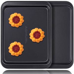 lot 6337 image: Small Cookie Sheet, Baking Trays, Nonstick Carbon Steel Baking Pan, Bakeware Set, 9.45 X 7.09 Inch (Inner 8.2 X 6.6), 2-PACK
