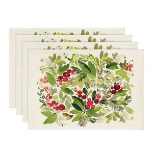 lot 6355 image: Artoid Mode Watercolor Holly Christmas Placemats Set of 4, 12x18 Inch Seasonal Winter Xmas Holiday Table Mats for Party Kitchen Dining Decoration