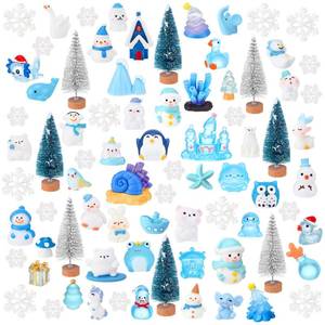 lot 6356 image: Kathfly 80 Pieces Winter Miniature Figurines for Crafts Santa Snowman Mini Resin Landscape Bell Snowflake Christmas Tree Reindeer Gifts for DIY Crafts Xmas Party Dollhouse Decor(Winter)