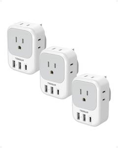 lot 6380 image: US to UK Plug Adapter 3 Pack, TESSAN Type G Adapter for Travel with 4 Outlets 3 USB Charger(1 USB C), Ireland Power Adaptor for USA to England London Scotland Dubai Singapore Hong Kong Qatar