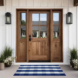 lot 6393 image: joybest Buffalo Plaid Doormats Rug 27.5 x 43 Inches Checkered Rug Cotton Hand-Woven Front Doormat Outdoor or Indoor Rugs for Front Porch, Farmhouse, Entryway, Blue and White