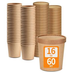 lot 7350 image: Celel 60 Pack 16 oz Pint Ice Cream Containers with Lids, Paper To Go Soup Containers Microwavable and Freezer Safe Disposable Food Storage Containers (60 cups 60 lids)