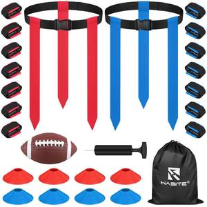lot 7352 image: Flag Football Set, 14 Player Adjustable Flag Football Belts, 42 Flags, 8 Practice Cones, Size 3 Football, Pump and Bag, Perfect for Youth, Adults and Children to Capture The Flag