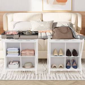 lot 7354 image: aboxoo 2 Pack Luggage Rack with storage, Guest Room Folding Suitcase Stands, Holds up to 120 lb, Space Saving Suitcase Holders for guest room, Bedroom Hotel, White