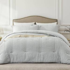 lot 7357 image: Quataly Light Grey Oversized Queen Comforter Set - 3 Pieces Seersucker Lightweight Bedding Comforter Sets (1 Soft Fluffy Comforter & 2 Pillowcases) - All Seasons Cozy Modern Bed Sets for Women Men