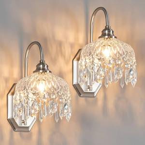 lot 7360 image: JXJYHL 2-Pack Vintage Wall Sconce,Glass Crystal Wall Sconce,Matte Brushed Antique Nickel Finish Set of Two for Bedroom Bathroom Hallway Living Room Decor