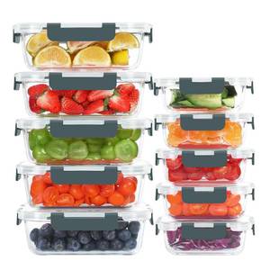 lot 7377 image: KOMUEE 10 Pack Glass Food Storage Containers, Meal Prep Containers with Lids, Airtight Glass Lunch Boxes, Freezer, Oven, and Microwave Safe