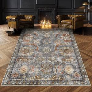 lot 7381 image: RUGSURE Washable Area Rugs - Perfect for Living Room, Bedroom, Kids Room, Nursery - Stain & Water Resistant Non-Slip, Pet & Child Friendly, Vintage Tribal Area Rugs (Turmeric and Grey, 5 x 7)